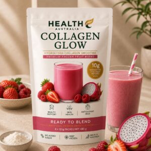 Health C Australia Collagen Glow frozen smoothie pouch with strawberry, raspberry and dragon fruit smoothie